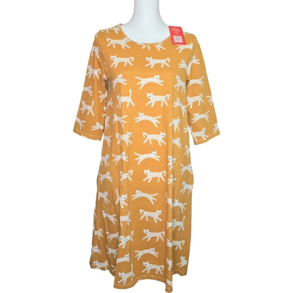 Winter Water‎ Factory Helsinki Relaxed Fit Dress Cats Gold Size XS NWT